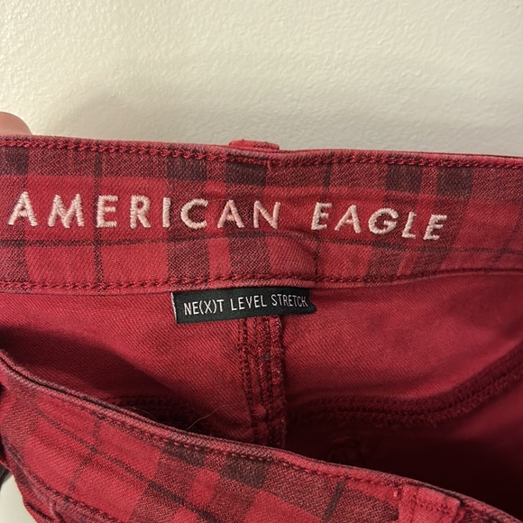 American Eagle Women’s Red Plaid Jeggings Size 2 - Picture 6 of 8
